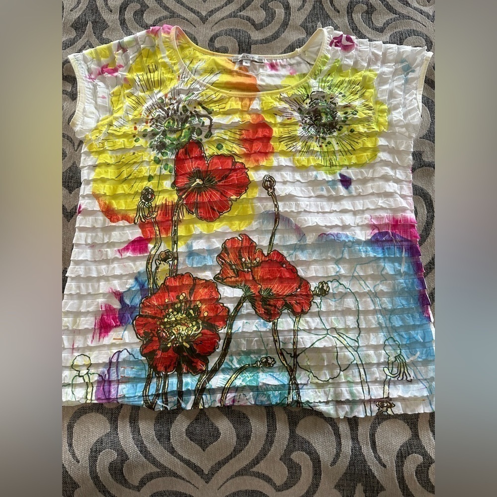 moa moa woman blouse Floral, ruffle, petite extra large